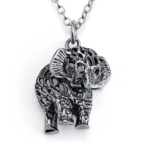 925 Sterling Silver 3D Filigree Elephant Charm Pendant & Necklace ...