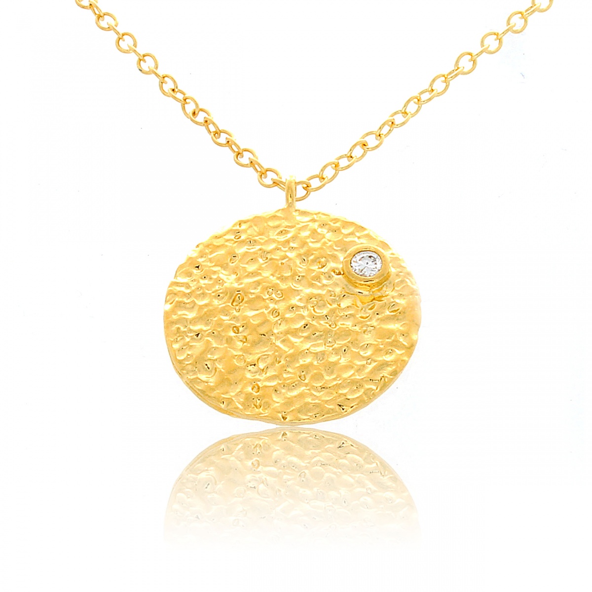 Hammered Plate Clear CZ Pendant Necklace | Belcho USA