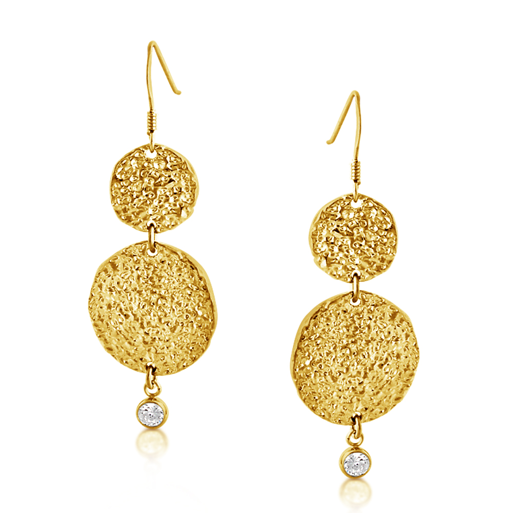 Hammered Cascading Disks Earrings with Clear CZ Stones | Belcho USA